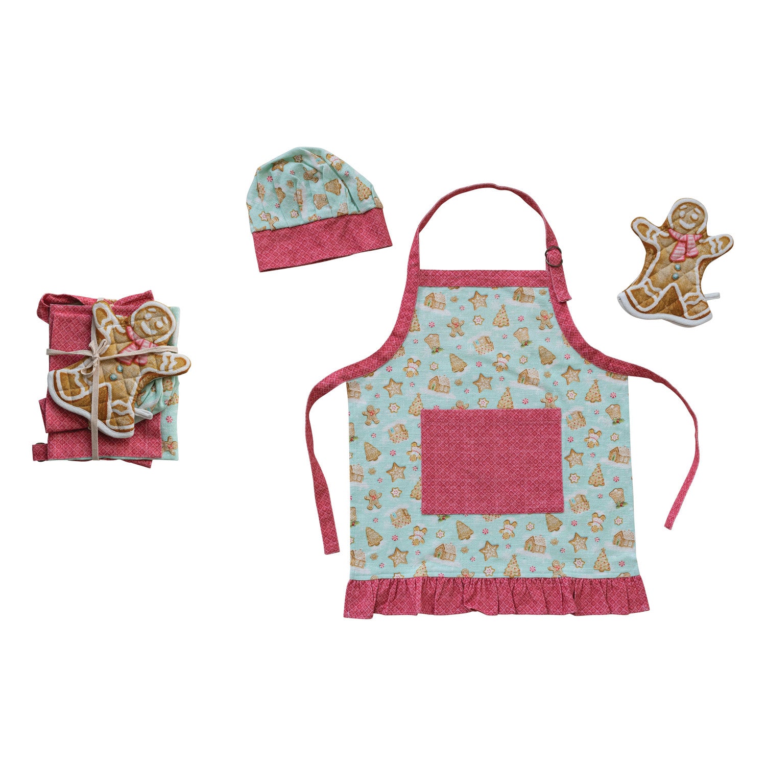 Delantal infantil de algodón Creative Co-Op (juego de 3) - Gris/Multicolor