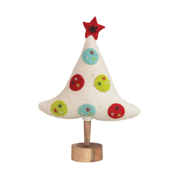 Creative Co-Op 12" Handmade Wool Felt Tree with Star and Wood Base - Multicolor