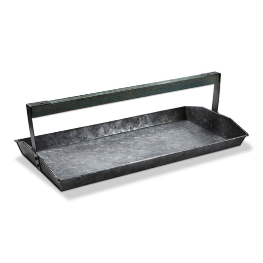 Tag 6.75" Metal Garden Tray with Mango Wood Handle - Black