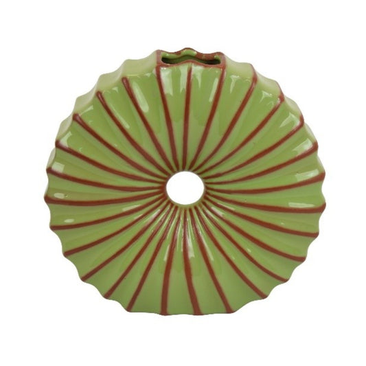 Three Hands 8.5" Round Ceramic Fan Vase - Green