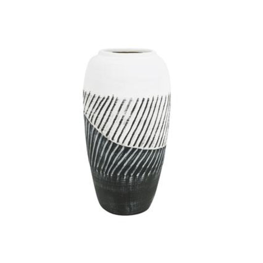 Sagebrook Home Ceramic 10" Lines Vase - Black/White