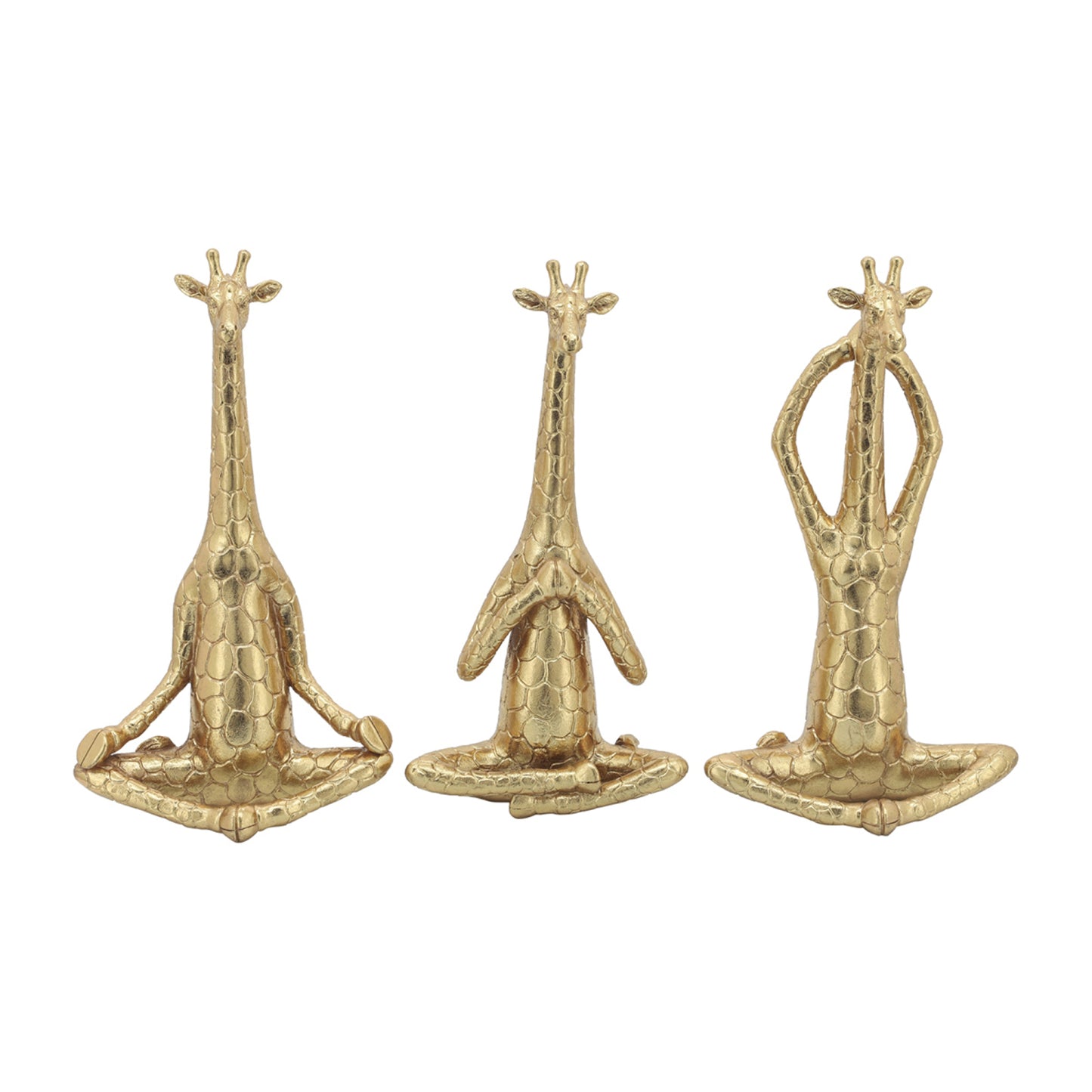 Sagebrook Home Polyresin 12" Yoga Giraffe (Set of 3) - Gold