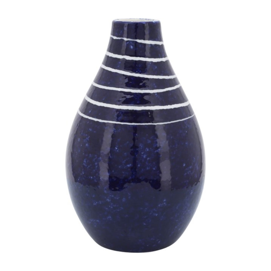 Jarrón de cerámica primigenio contemporáneo de 10" de Sagebrook Home, color azul