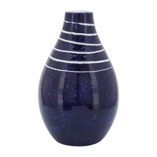 Jarrón de cerámica primigenio contemporáneo de 10" de Sagebrook Home, color azul