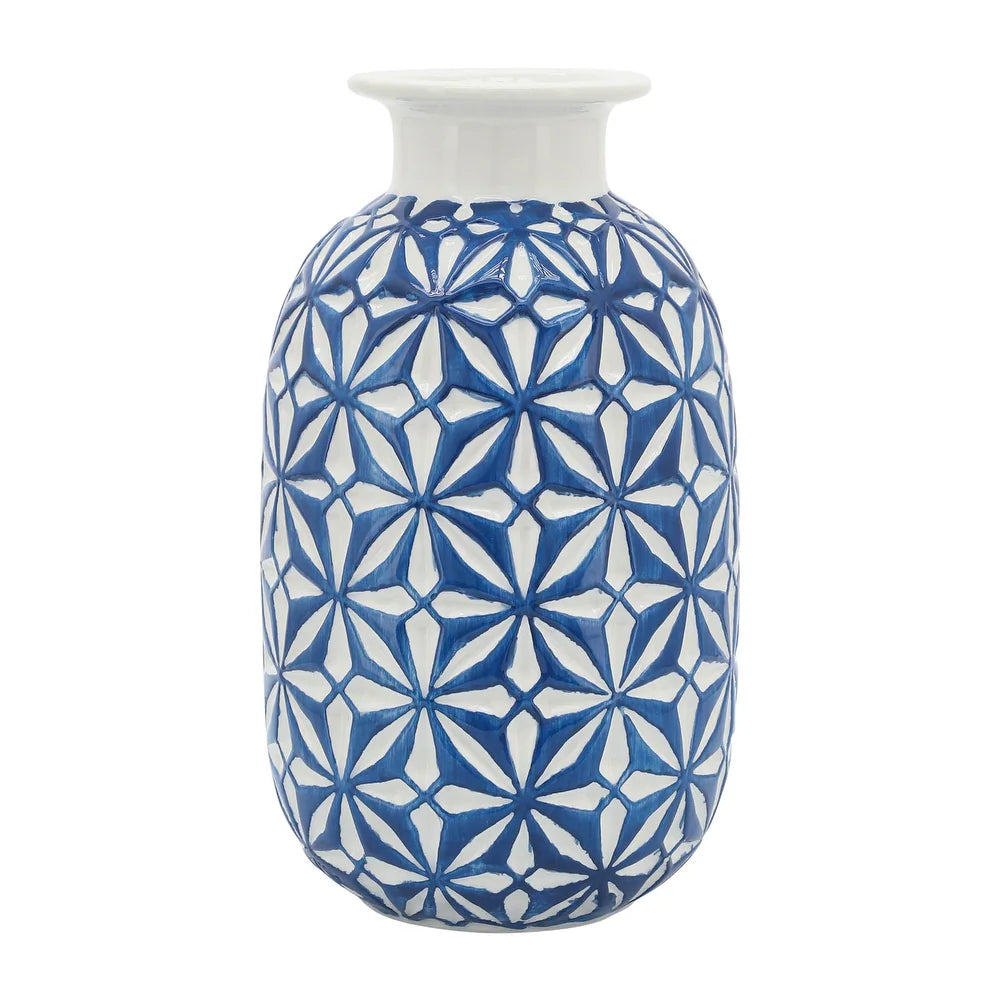 Jarrón de cerámica con forma de margarita de 8" de Sagebrook Home Contemporary - Azul