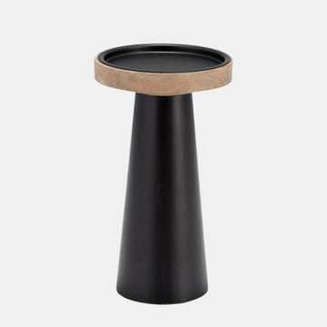 Sagebrook Home Contemporary 9" Flat Wood Candle Holder Stand in Ceramic - Black/Natural