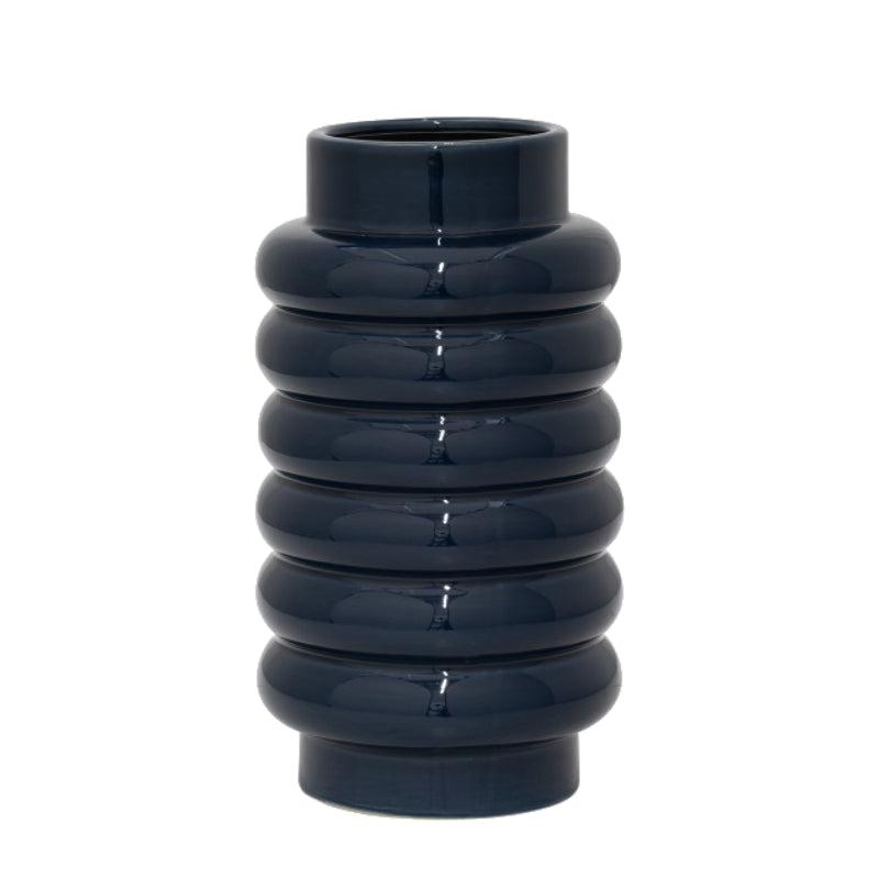 Sagebrook Home Contemporary 12" Ceramic Ribbed Vase - Navy