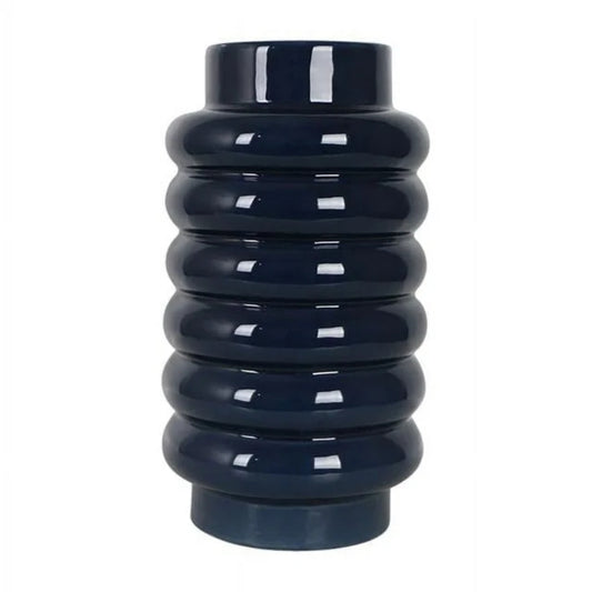 Sagebrook Home Contemporary 16" Ceramic Ribbed Vase - Navy