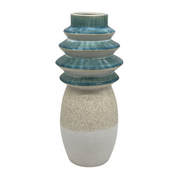 Jarrón de cerámica con tapa acanalada de 15" de Sagebrook Home Contemporary - Multicolor