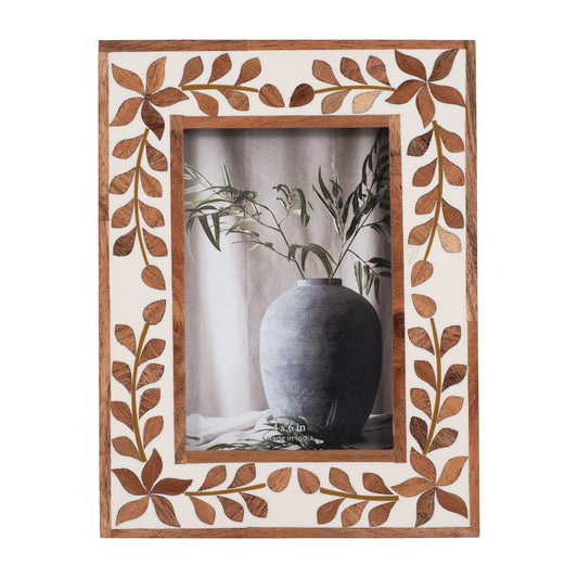 Sagebrook Home 4" x 6" Wood Inlay Vine Photo Frame - Natural