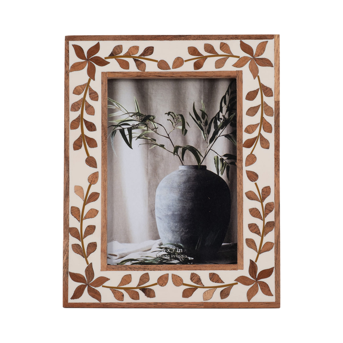 Sagebrook Home 5" x 7" Wood Inlay Vine Photo Frame - Natural