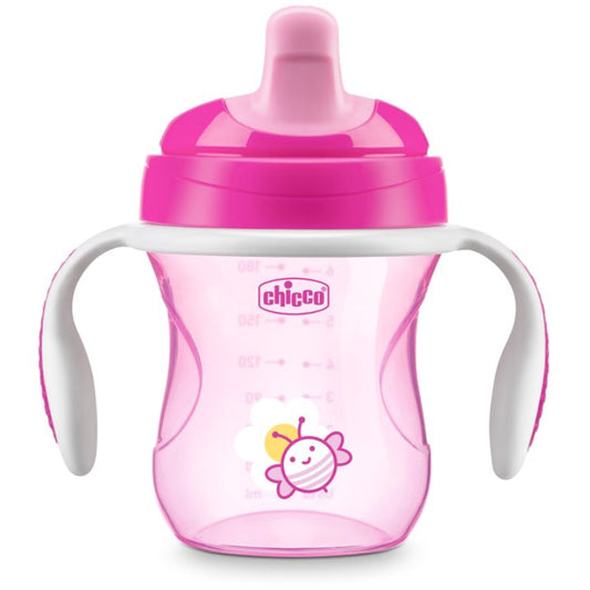 Vaso para bebé Chicco de 7 oz, semiblando, con boquilla resistente a mordidas, 6 meses o más, color rosa