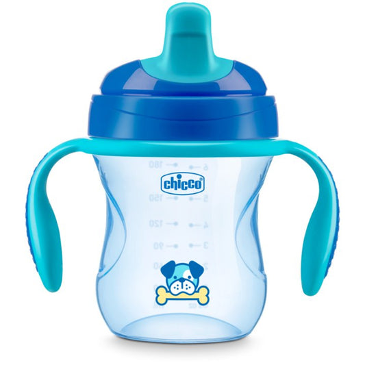 Vaso para bebé Chicco de 7 oz, semiblando, con boquilla resistente a mordidas, 6 meses o más, color azul