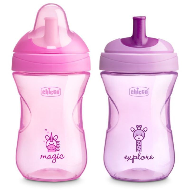 Vaso para bebé con boquilla deportiva de 9 oz de Chicco, 9 meses en adelante (juego de 2) - Rosa/lavanda