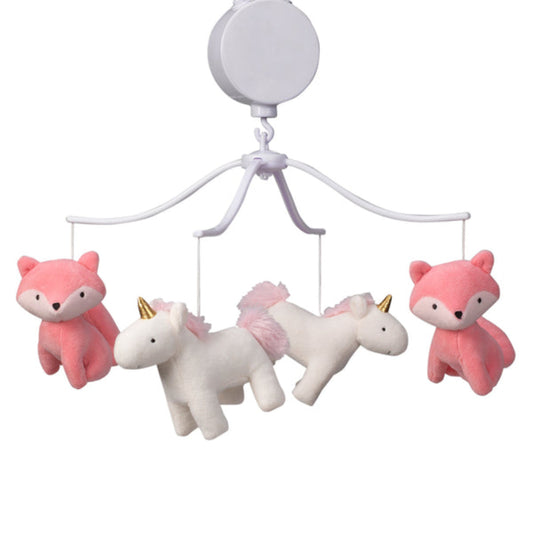 Bedtime Originals Rainbow Unicorn and Fox Musical Baby Crib Mobile - White/Coral