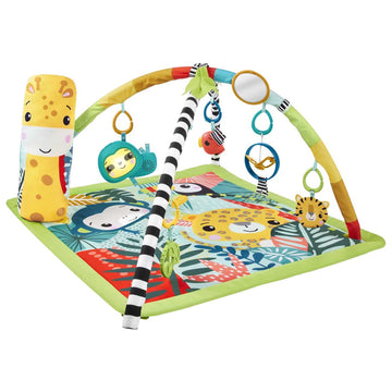Gimnasio sensorial 3 en 1 Rainforest de Fisher-Price con forma de cuña para el abdomen y 6 juguetes para bebés