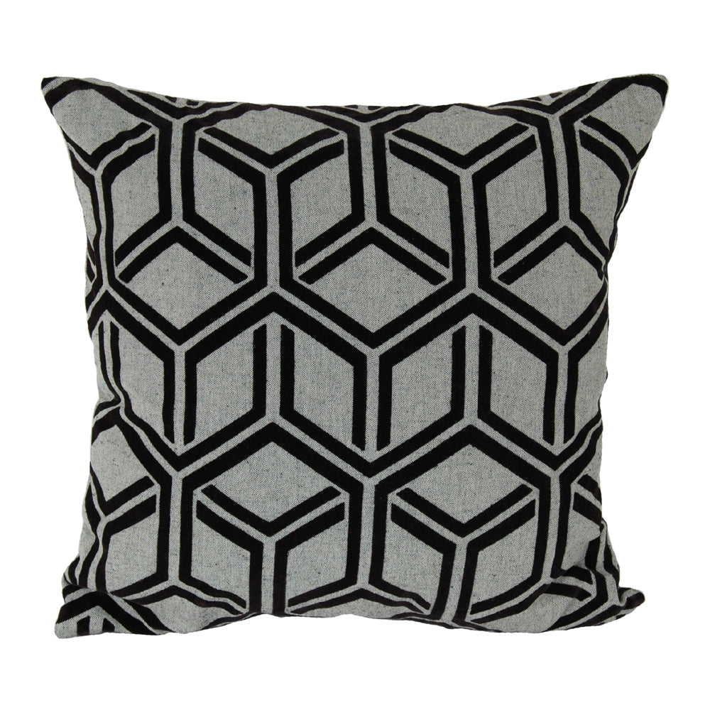 India House 20" x 20" Square Flock Lattice Throw Pillow - Black/Gray