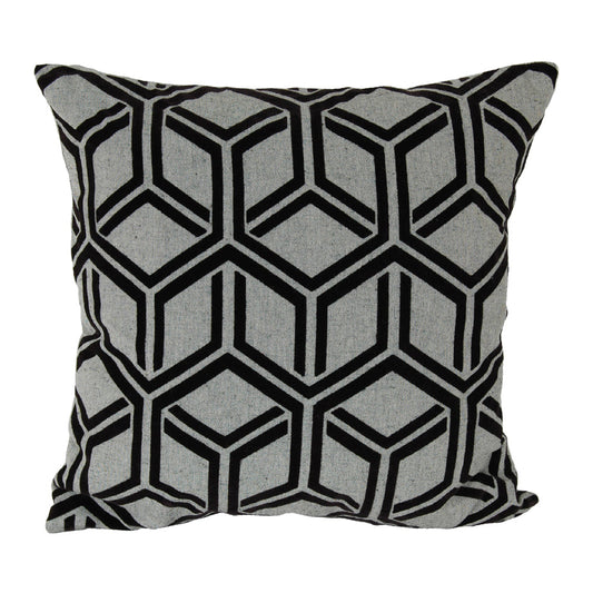 Almohada decorativa con diseño de entramado flocado cuadrado de 20" x 20" de India House, color negro y gris