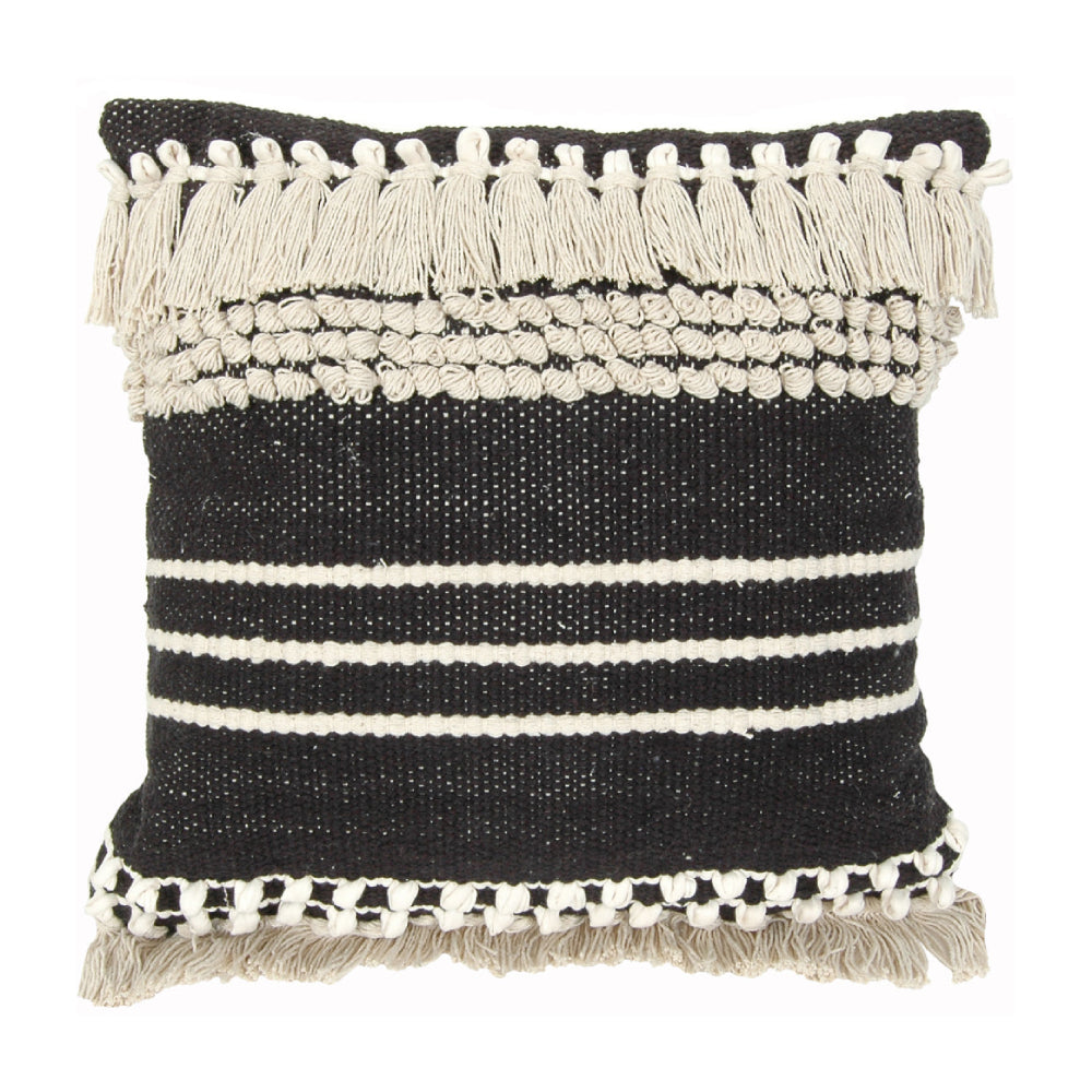 India House 20" x 20" Square Boho Throw Pillow - Black/Natural