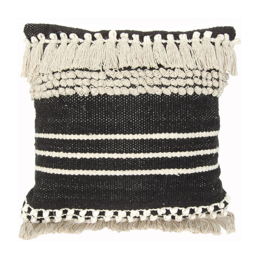 Almohada bohemia cuadrada de 20" x 20" de India House, color negro y natural