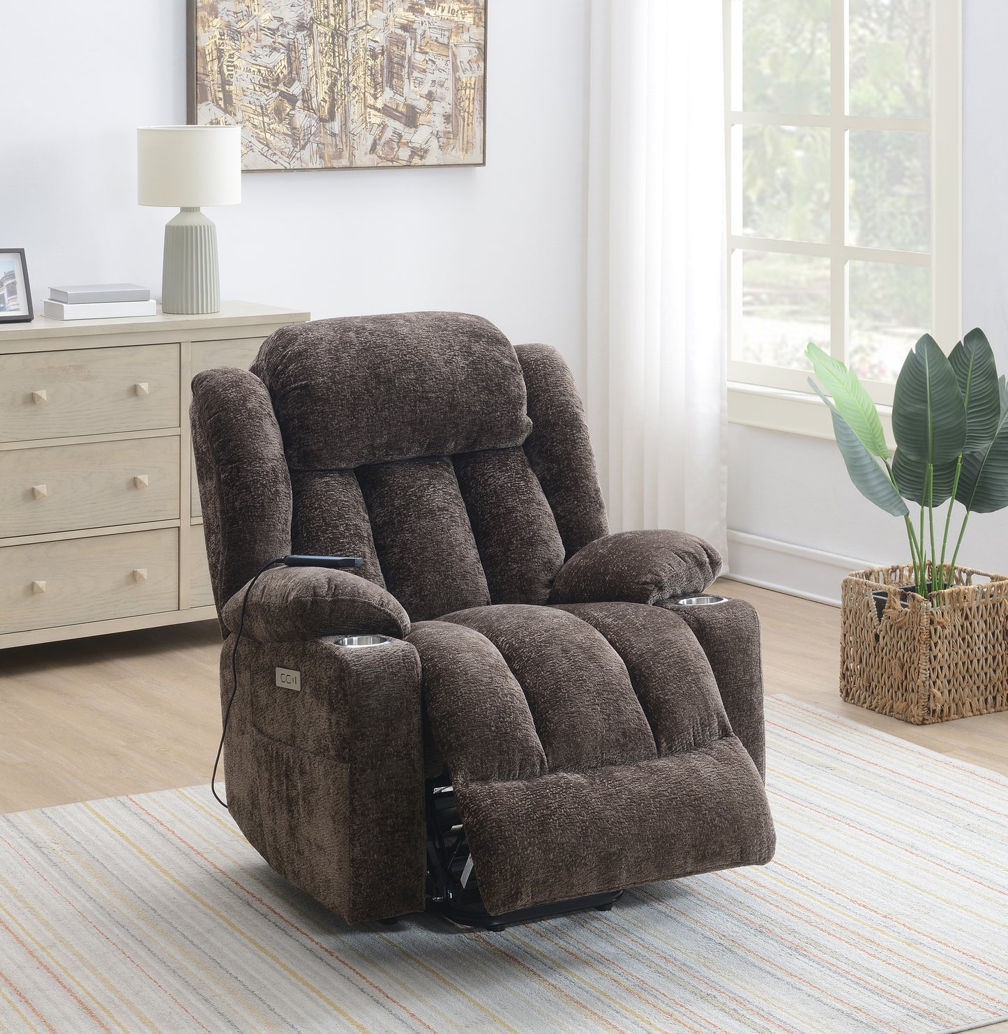 Orion Brown Power Recliner With Lift, Massage And Heating