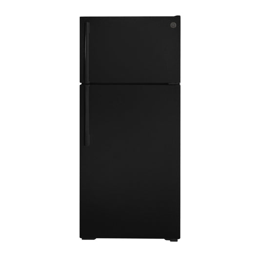 Refrigerador GE GTS17DTNRBB de 16,6 pies cúbicos con congelador superior, color negro 