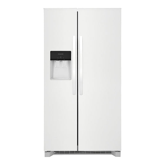 Refrigerador de dos puertas verticales Frigidaire FRSS2623AW de 25,6 pies cúbicos con dispensador, color blanco 