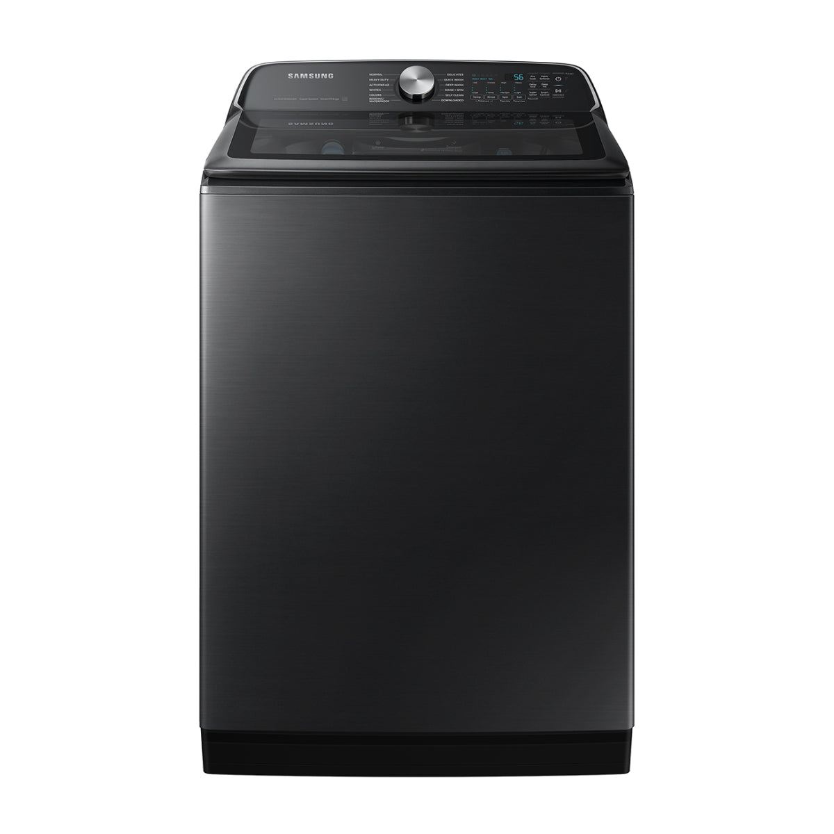 Lavadora inteligente de carga superior Samsung WA55CG7100AV de 5,5 pies cúbicos con lavado de alta velocidad, color negro cepillado