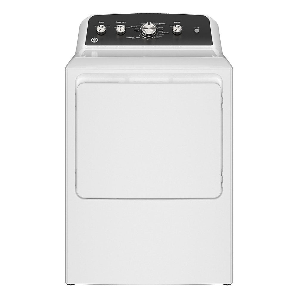 GE - 7.2 Cu. Ft. Electric Dryer with Spanish Control Panel - White with Matte Black