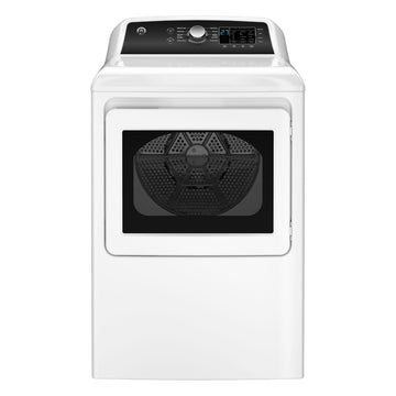 Secadora eléctrica de carga frontal GE GTD58EBSVWS de 7,4 pies cúbicos con ventilación de hasta 120 pies - Color blanco
