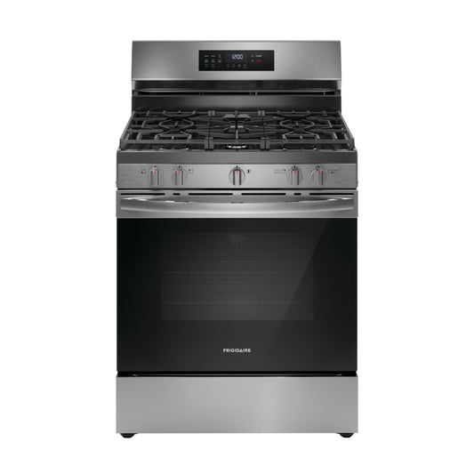 Cocina a gas natural independiente Frigidaire FCRG3083AS de 5,1 pies cúbicos con 5 quemadores, acero inoxidable