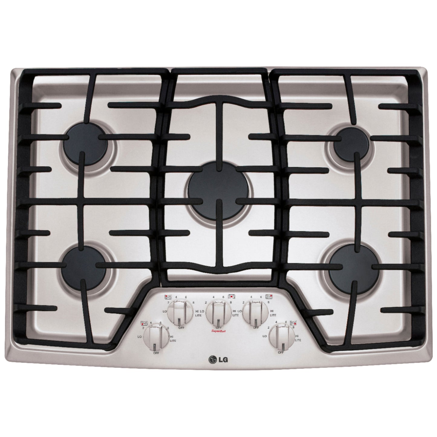 LG LCG3011ST 30" Recessed Gas Cooktop 5 Burners Including Super Boil Burner, Heavy Duty Cast Iron Grates - Stainless Steel - Curacao