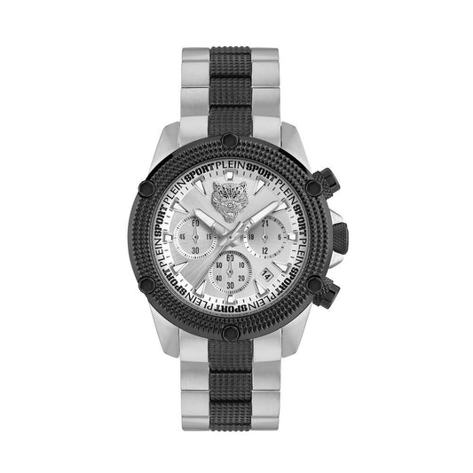 Reloj cronógrafo de cuarzo para hombre Plein Sport Hurricane de 44 mm, con pulsera, color negro y plateado