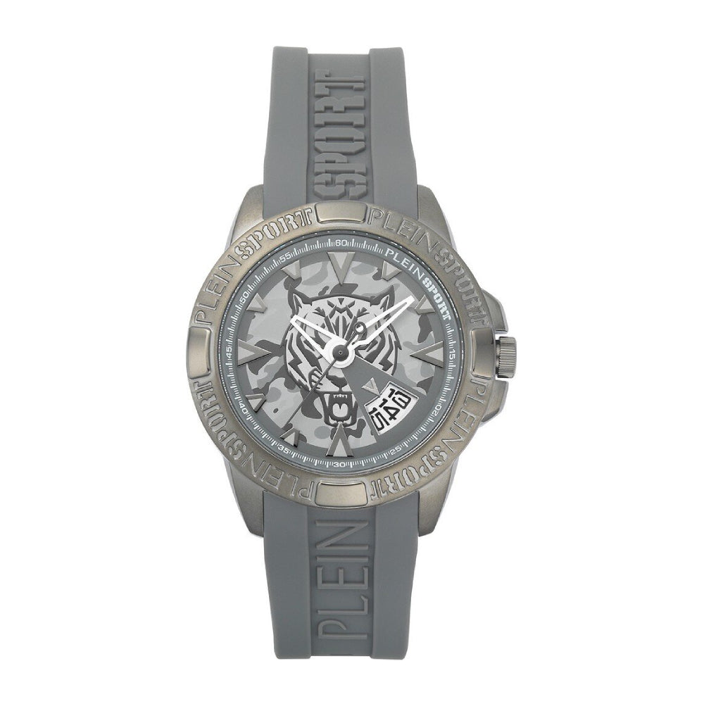 Reloj de cuarzo para hombre Plein Sport Touchdown de 44 mm con correa de piel color gris