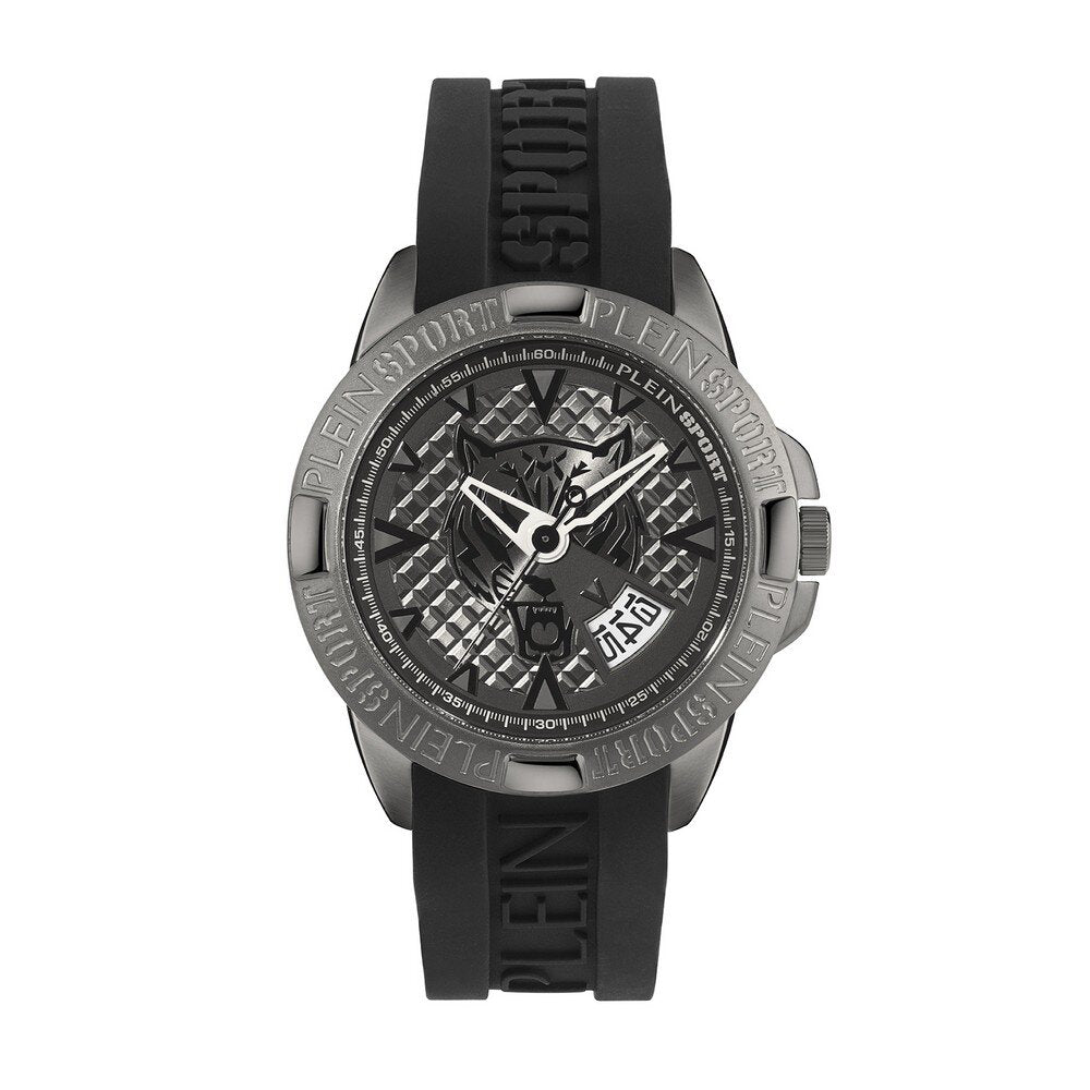 Reloj de cuarzo para hombre Plein Sport Touchdown de 44 mm con correa de piel, color negro