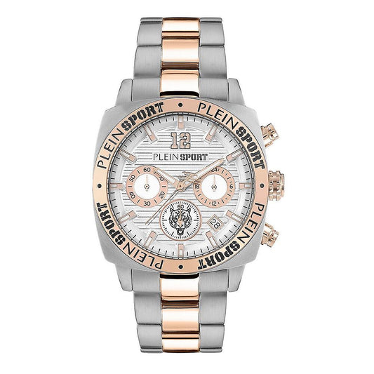 Reloj cronógrafo Plein Sport Wildcat para hombre, de cuarzo, de 40 mm, con pulsera plateada y dorada, esfera blanca