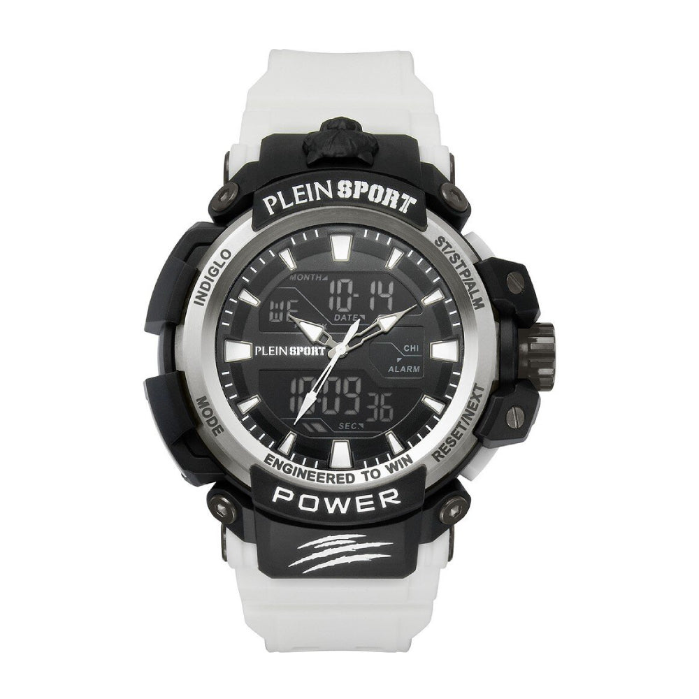 Plein Sport Combat Men's 50mm Quartz White Strap Watch - Black Dial