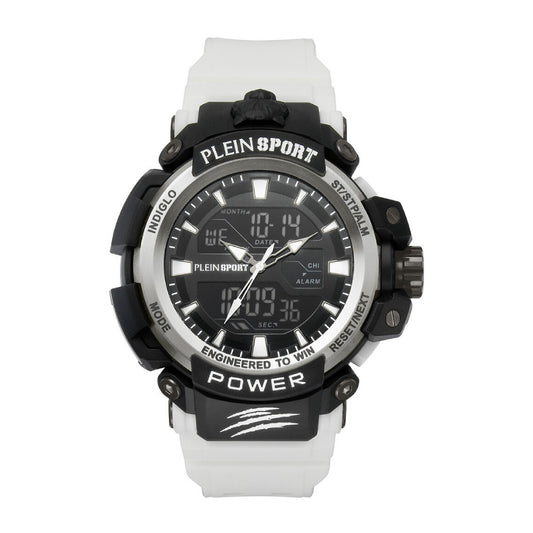 Reloj de cuarzo Plein Sport Combat para hombre, correa blanca, 50 mm, esfera negra