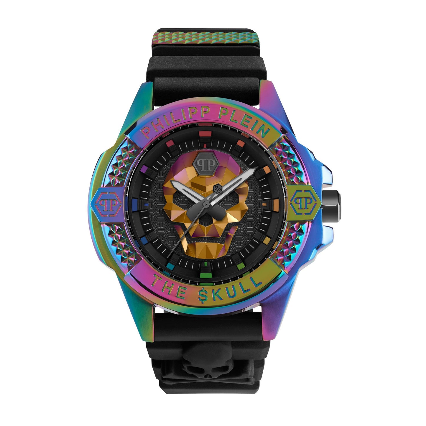 Reloj Philipp Plein The Skull Rainbow para hombre, correa de tres manecillas, 44 mm, color negro