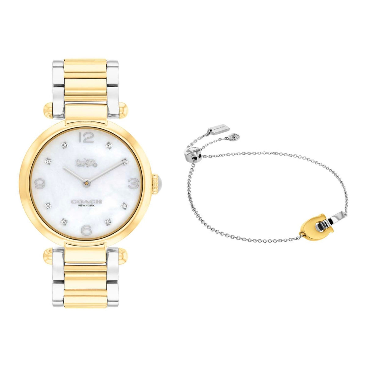 Juego de regalo de reloj y pulsera para mujer Coach Cary (oro y plata)