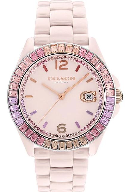 Coach Women's Greyson Pink Ombre Crystal Quartz Analog Blush Ceramic Watch