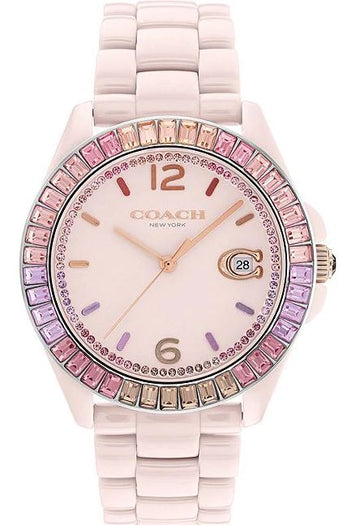 Coach Women's Greyson Pink Ombre Crystal Quartz Analog Blush Ceramic Watch