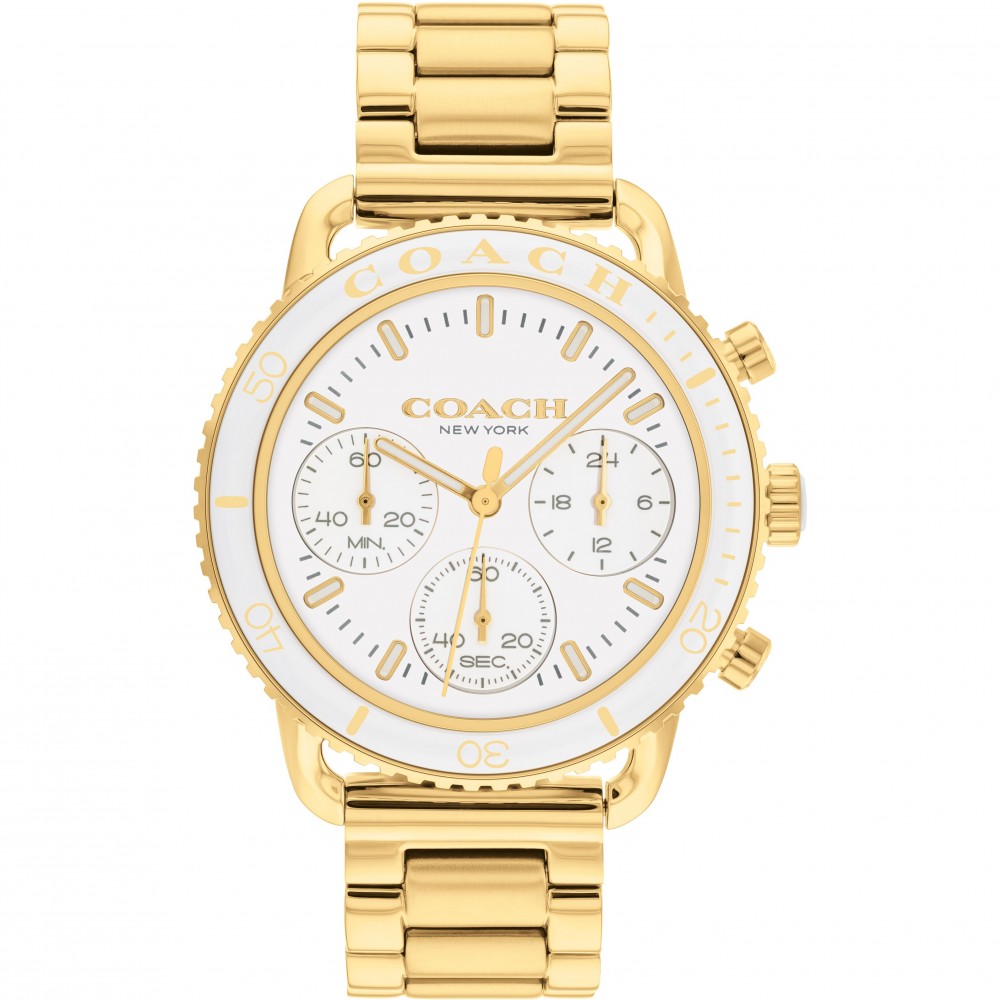 Reloj cronógrafo Coach Cruiser de acero dorado y esfera blanca