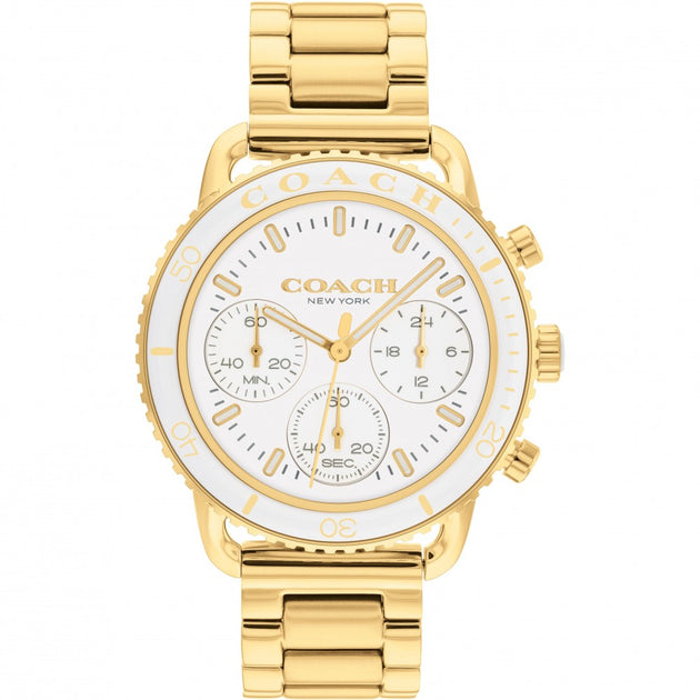 Coach Cruiser Gold Steel White Dial Chronograph Watch– Curacao
