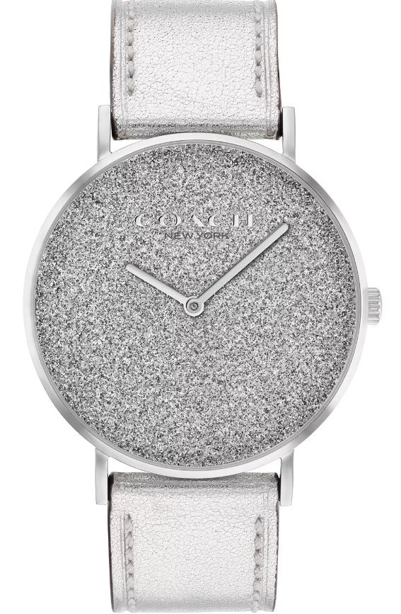 Coach Women's Perry Silver-Tone Leather Strap Watch