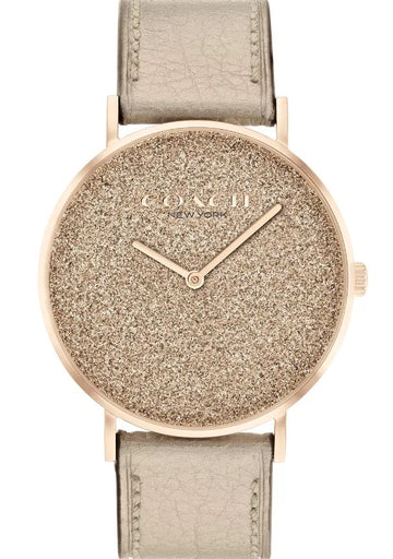 Reloj Coach Perry con correa de piel en tono dorado para mujer