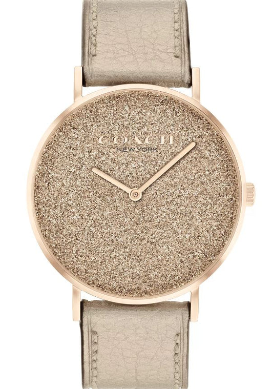 Reloj Coach Perry con correa de piel en tono dorado para mujer