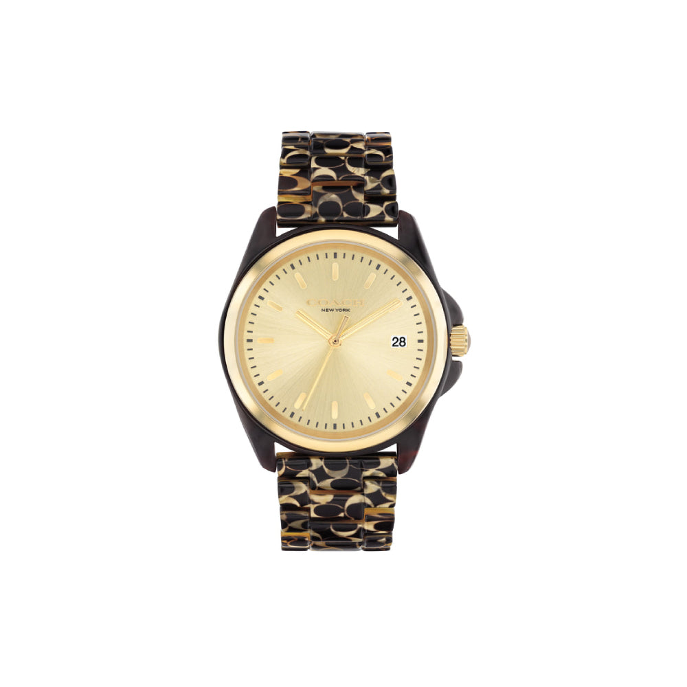 Reloj Coach para mujer con pulsera de tortuga Greyson de 36 mm y esfera dorada