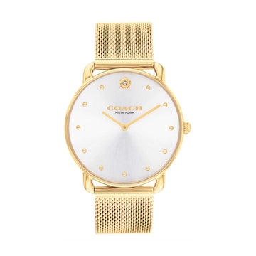 Reloj de cuarzo dorado de 36 mm para mujer Coach Elliot - Esfera plateada
