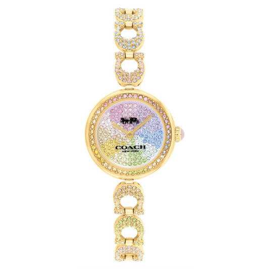 Coach Gracie Women's 23mm Quartz Gold Bracelet Watch -  Rainbow Crystal Dial